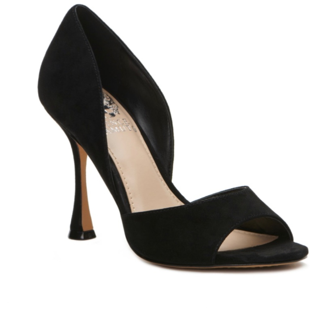 Like New Vince Camuto Peep Toe 7 1/2 Black Suede 3.75 Heel